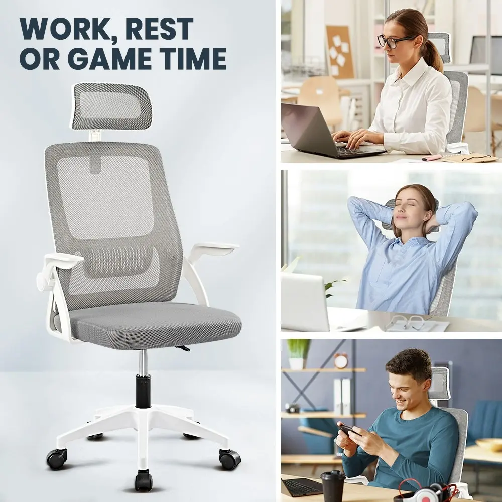 Furb Office Chair Computer Mesh Executive Chairs Study Lifting Seating Headrest White Grey