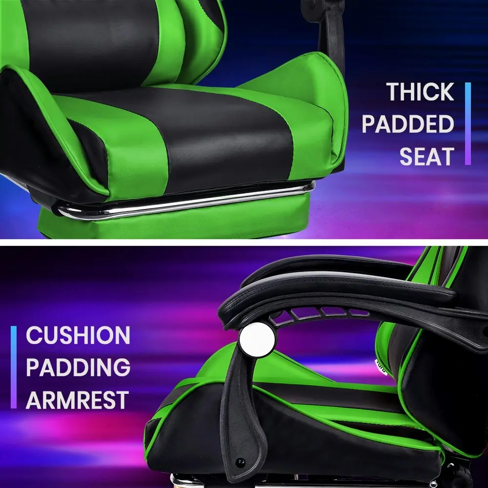 Furb Gaming Chair Racing Recliner Footrest Office Chair Lumbar Support With Headrest Green