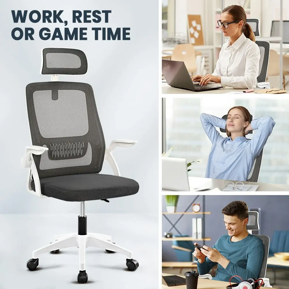 Furb Office Chair Computer Mesh Executive Chairs Study Work Seating Headrest White Dark Grey