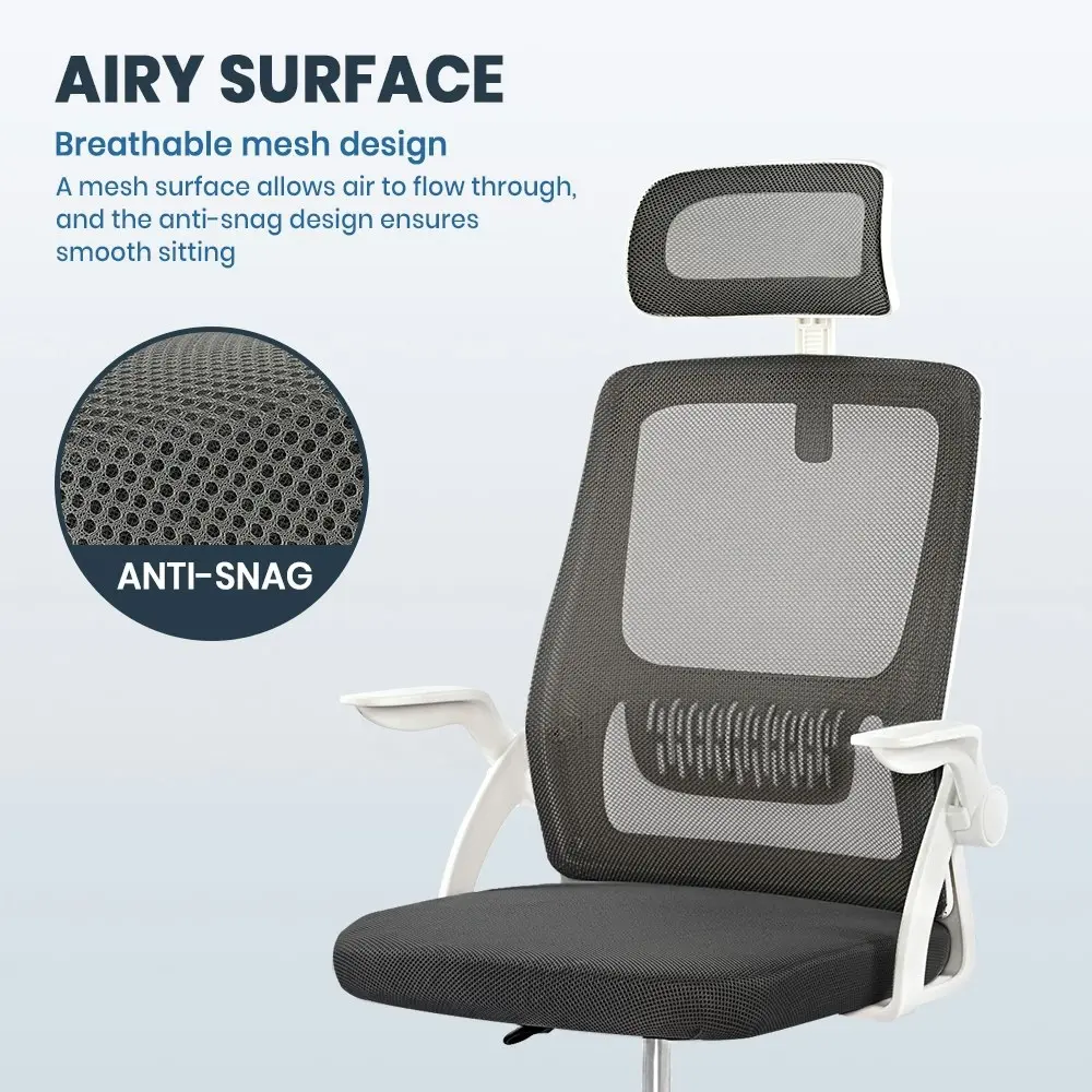 Furb Office Chair Computer Mesh Executive Chairs Study Work Seating Headrest White Dark Grey