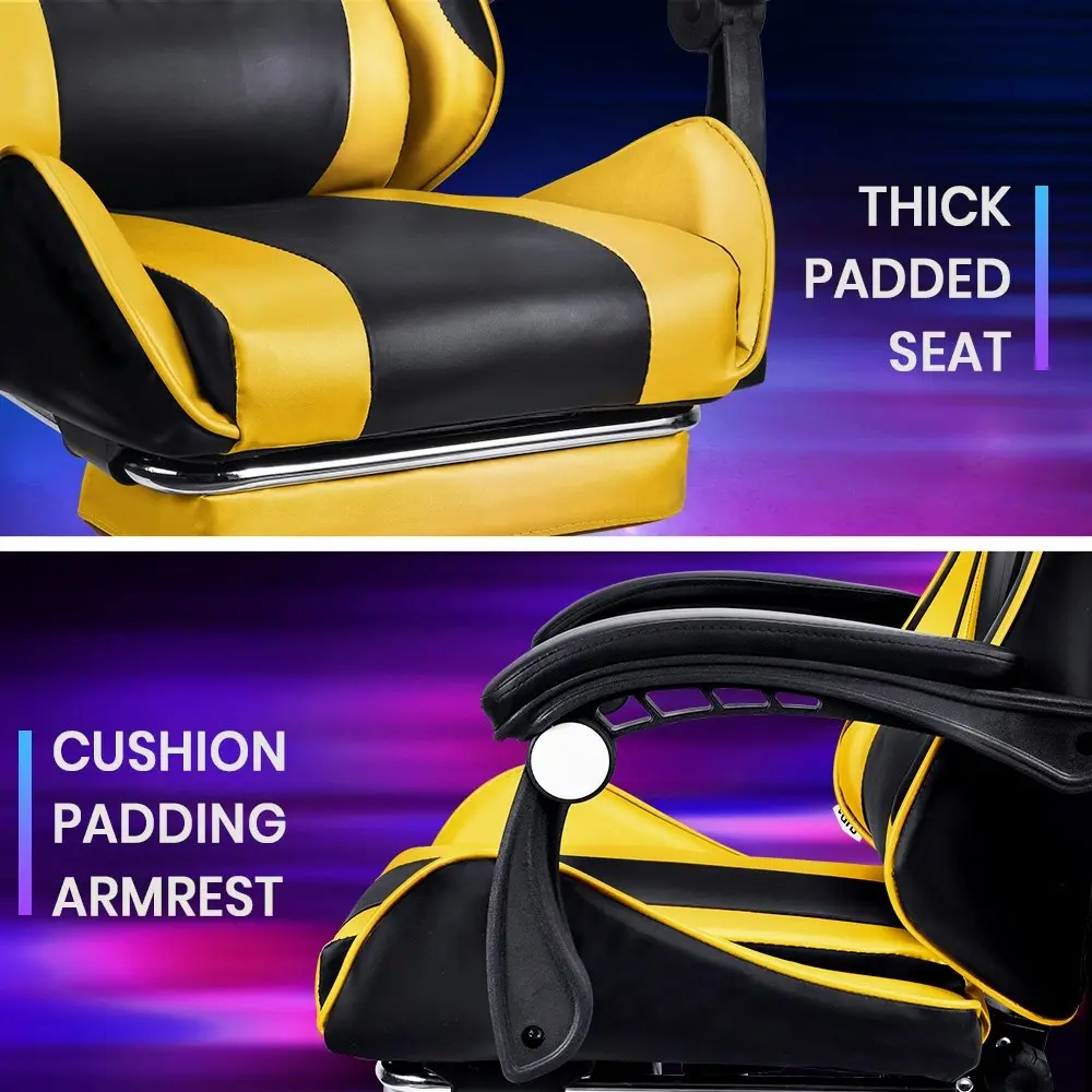 Furb Gaming Chair Racing Recliner Footrest Office Chair Lumbar Support Headrest Yellow