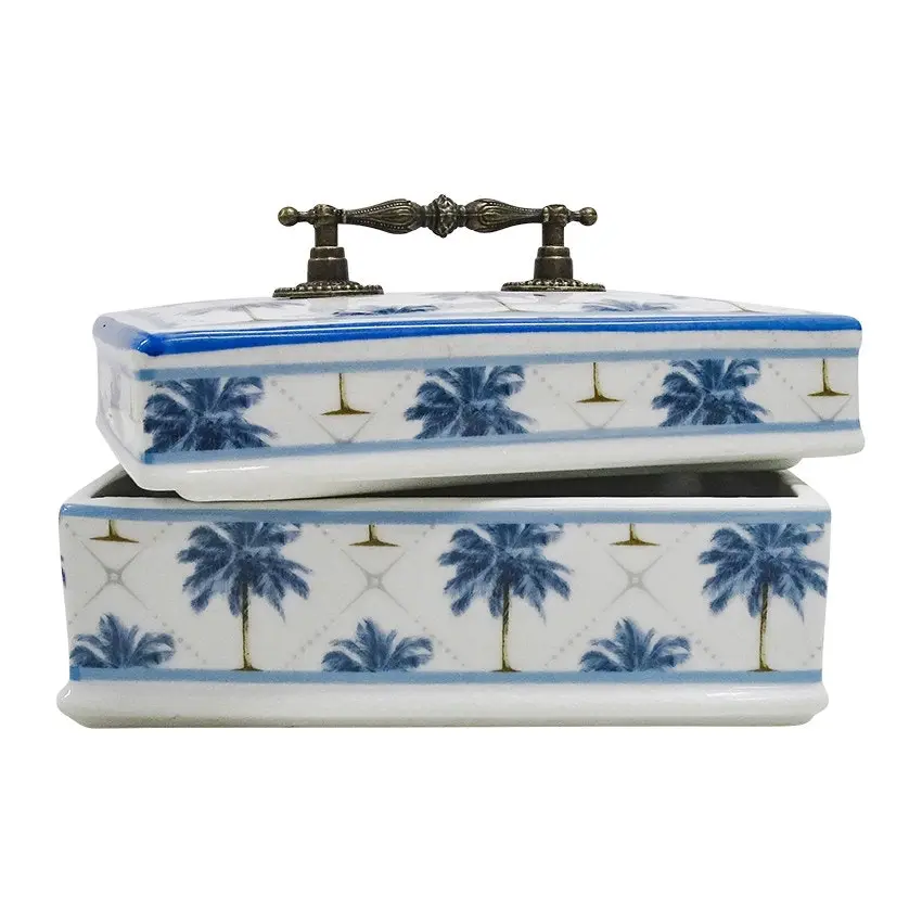 Key Largo Homewares Blue Palm Trinket Box