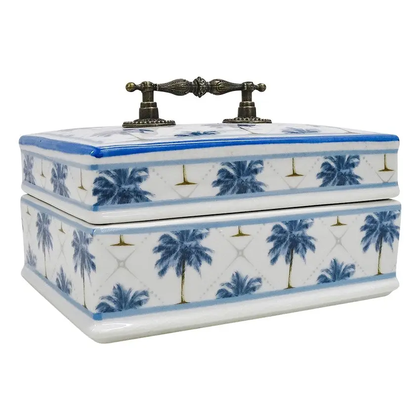 Key Largo Homewares Blue Palm Trinket Box