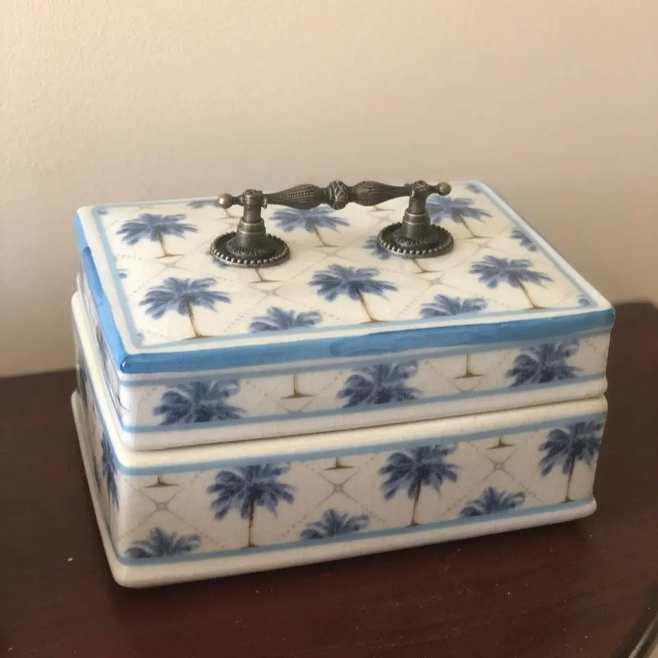 Key Largo Homewares Blue Palm Trinket Box