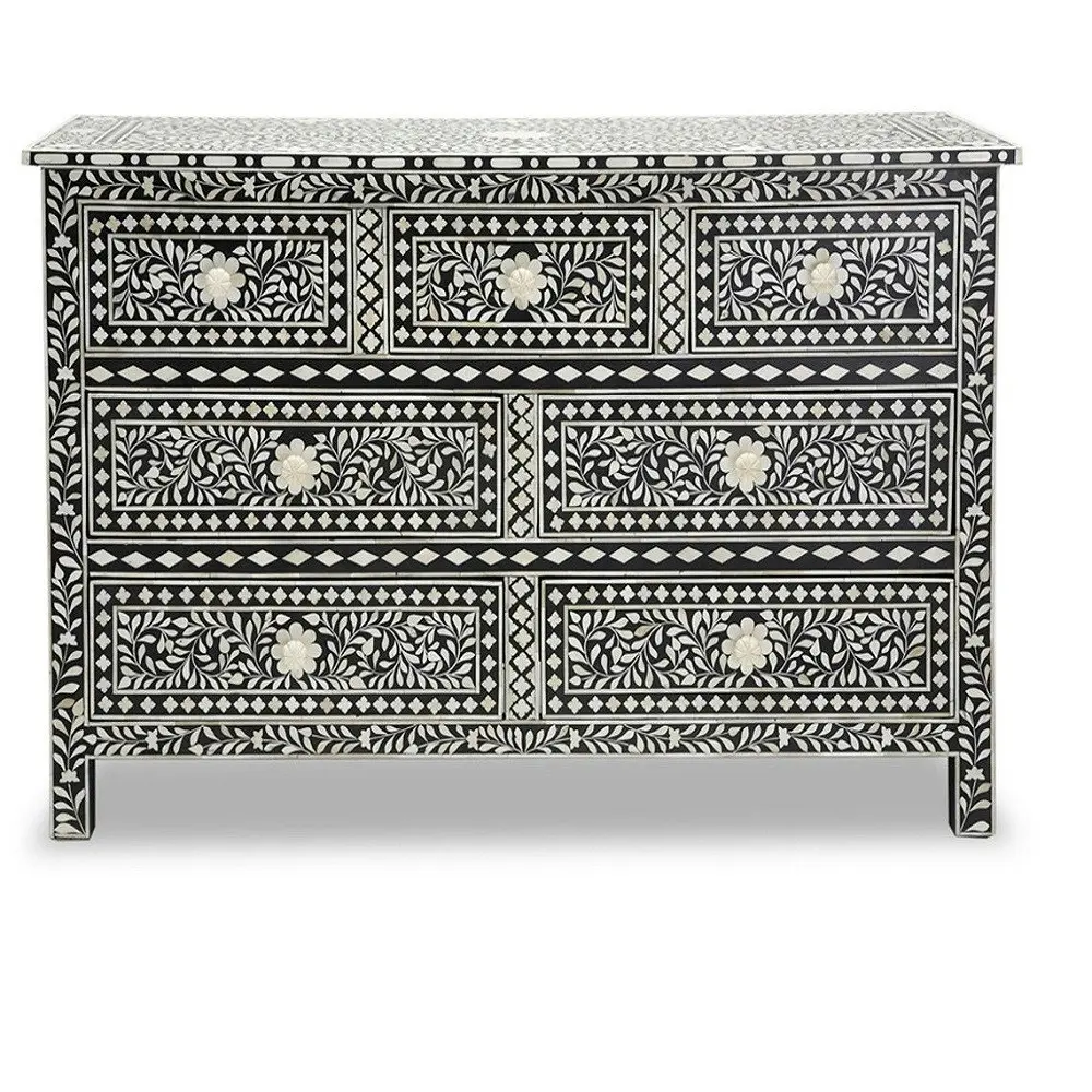 Zohi Interiors Bone Inlay Chest with 7 Drawers in Black