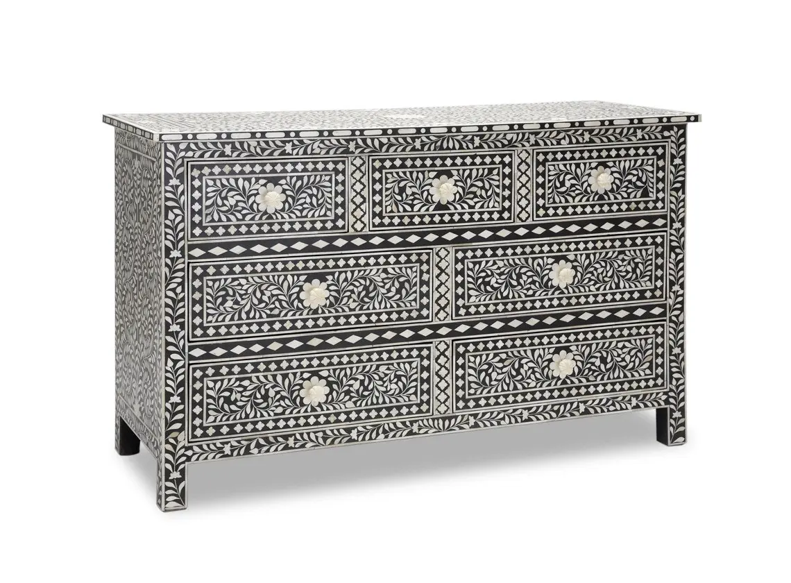 Zohi Interiors Bone Inlay Chest with 7 Drawers in Black