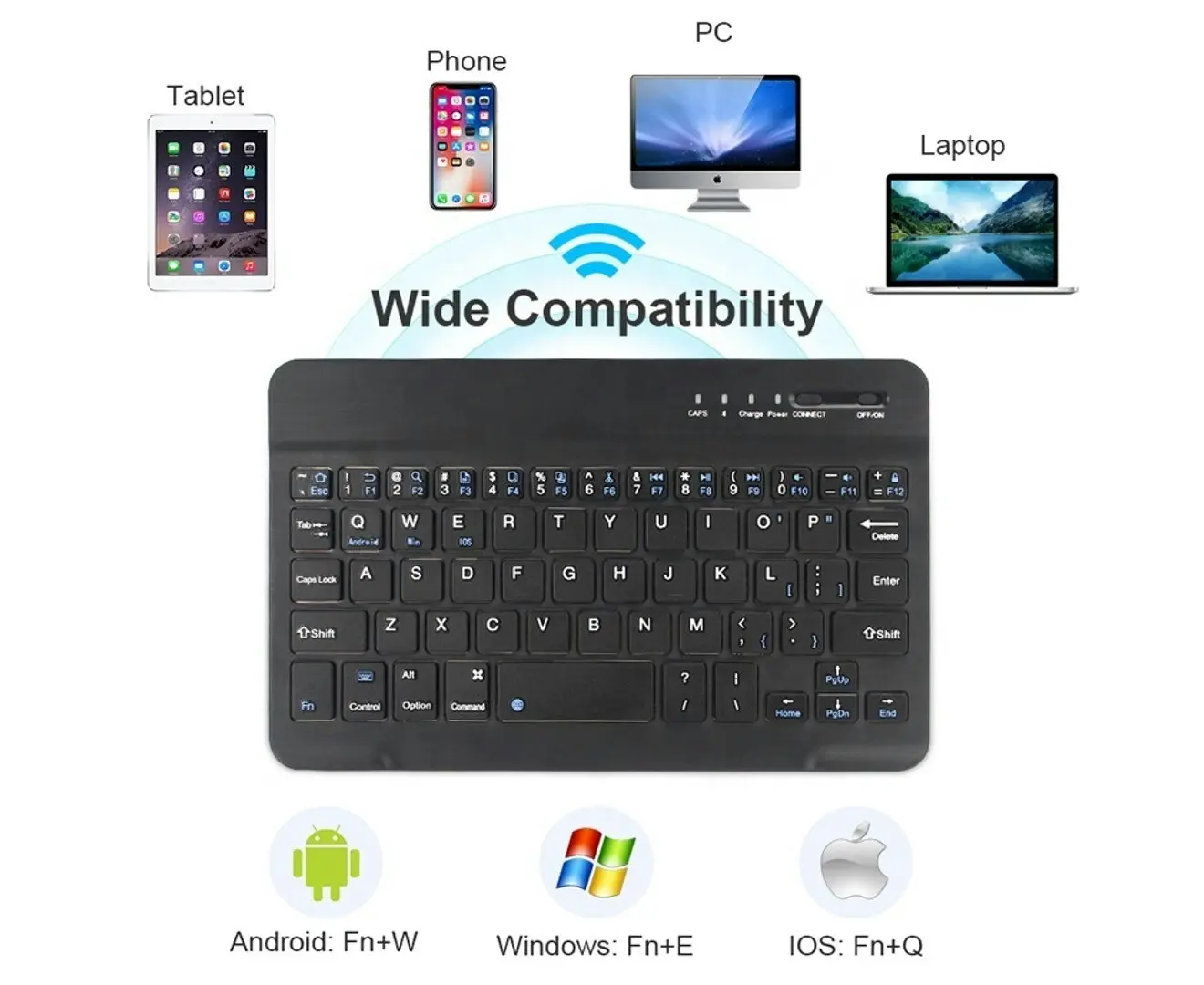 Gift Pack - Bluetooth Slim Wireless Keyboard & Mouse Combo + Folding Phone/Tablet Desktop Holder, Black