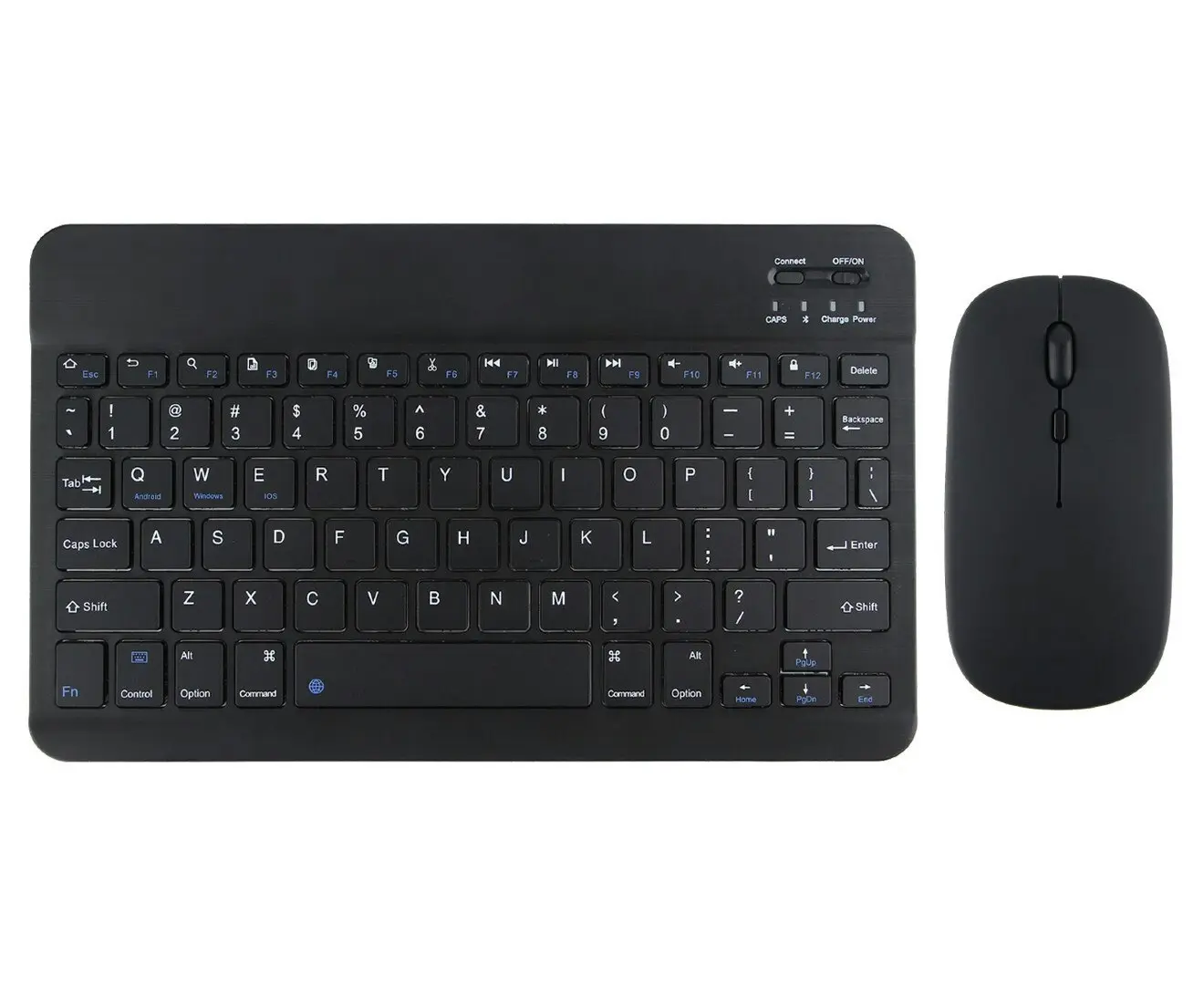 Gift Pack - Bluetooth Slim Wireless Keyboard & Mouse Combo + Folding Phone/Tablet Desktop Holder, Black