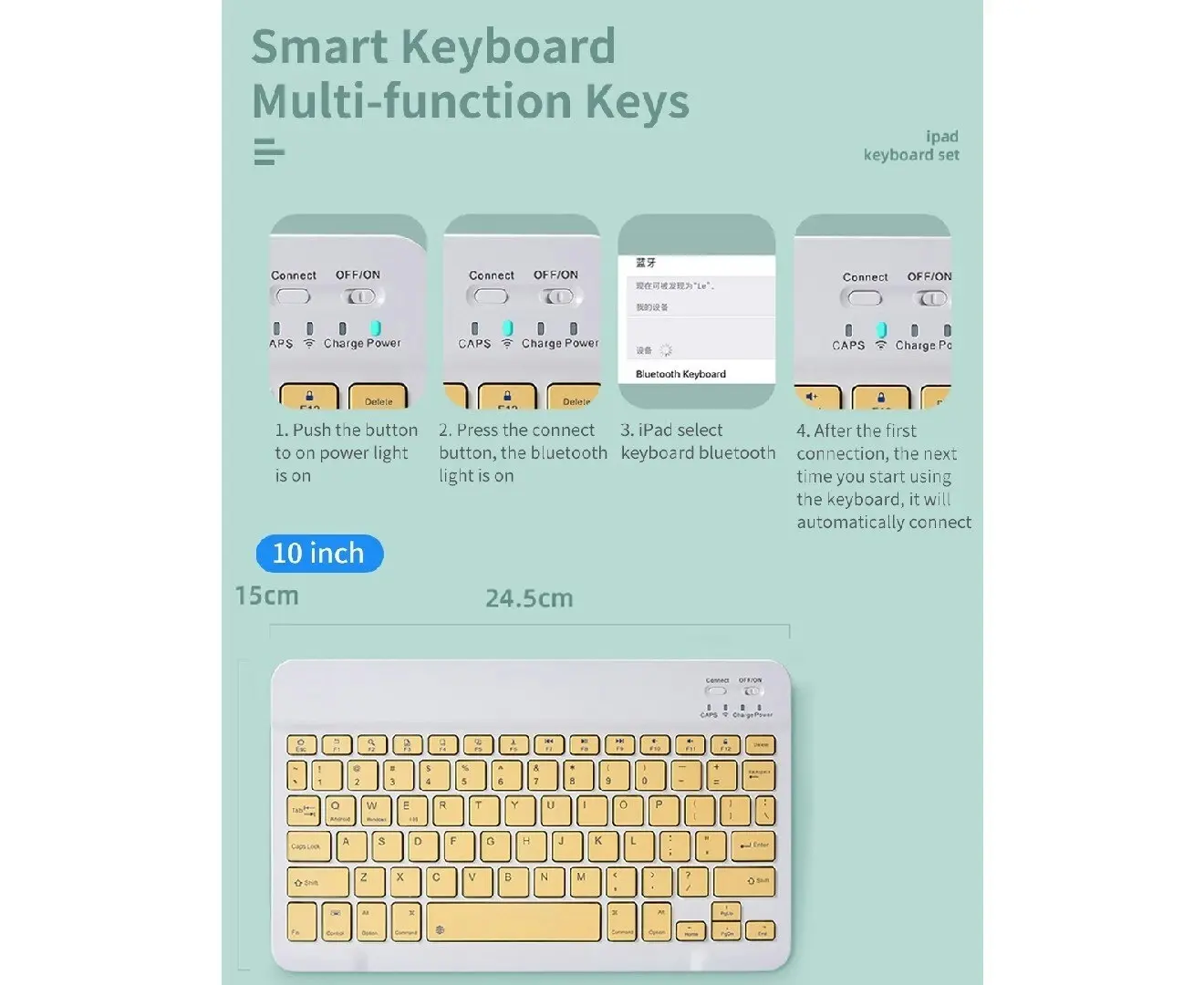 Portable Bluetooth Slim Wireless Keyboard + Mouse 2-in-1 Combo for Tablets, Smartphones, PCs, Smart TVs, White