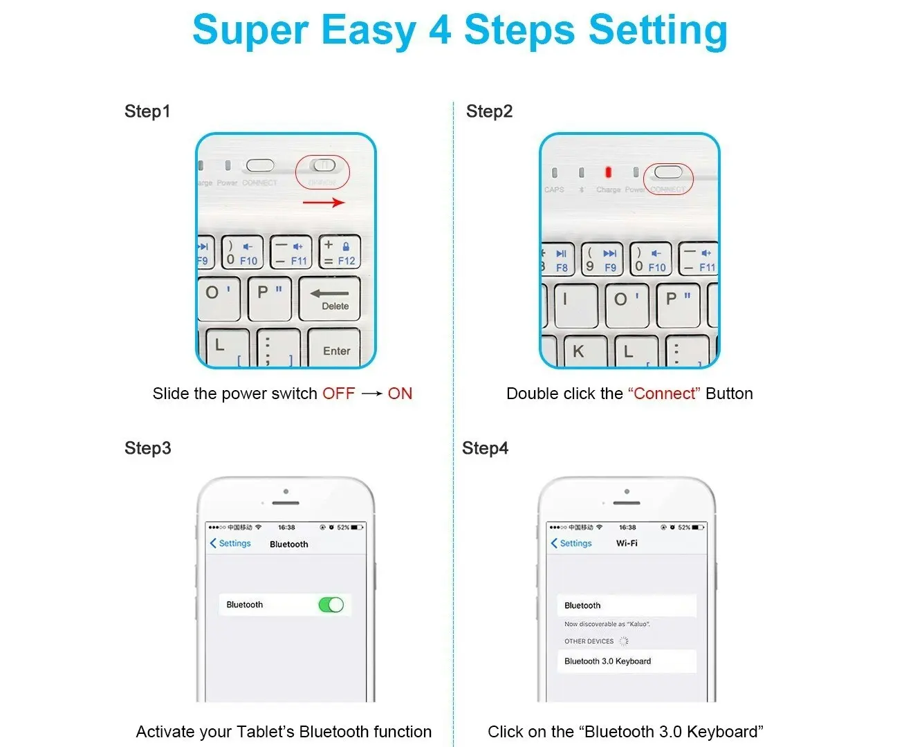 Portable Bluetooth Slim Wireless Keyboard + Mouse 2-in-1 Combo for Tablets, Smartphones, PCs, Smart TVs, White