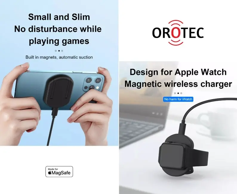 Orotec iGeni Portable 3in1 15W Fast Charge Magnetic Wireless Charger Black