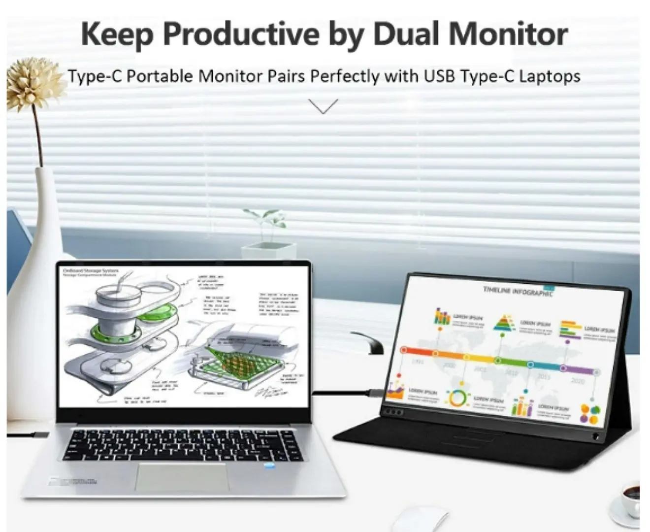 Touchscreen Portable Monitor with Battery and Speaker - 15.6 inch FHD, HDMI USBC Screen, Windows/MacOS/Android Compatible