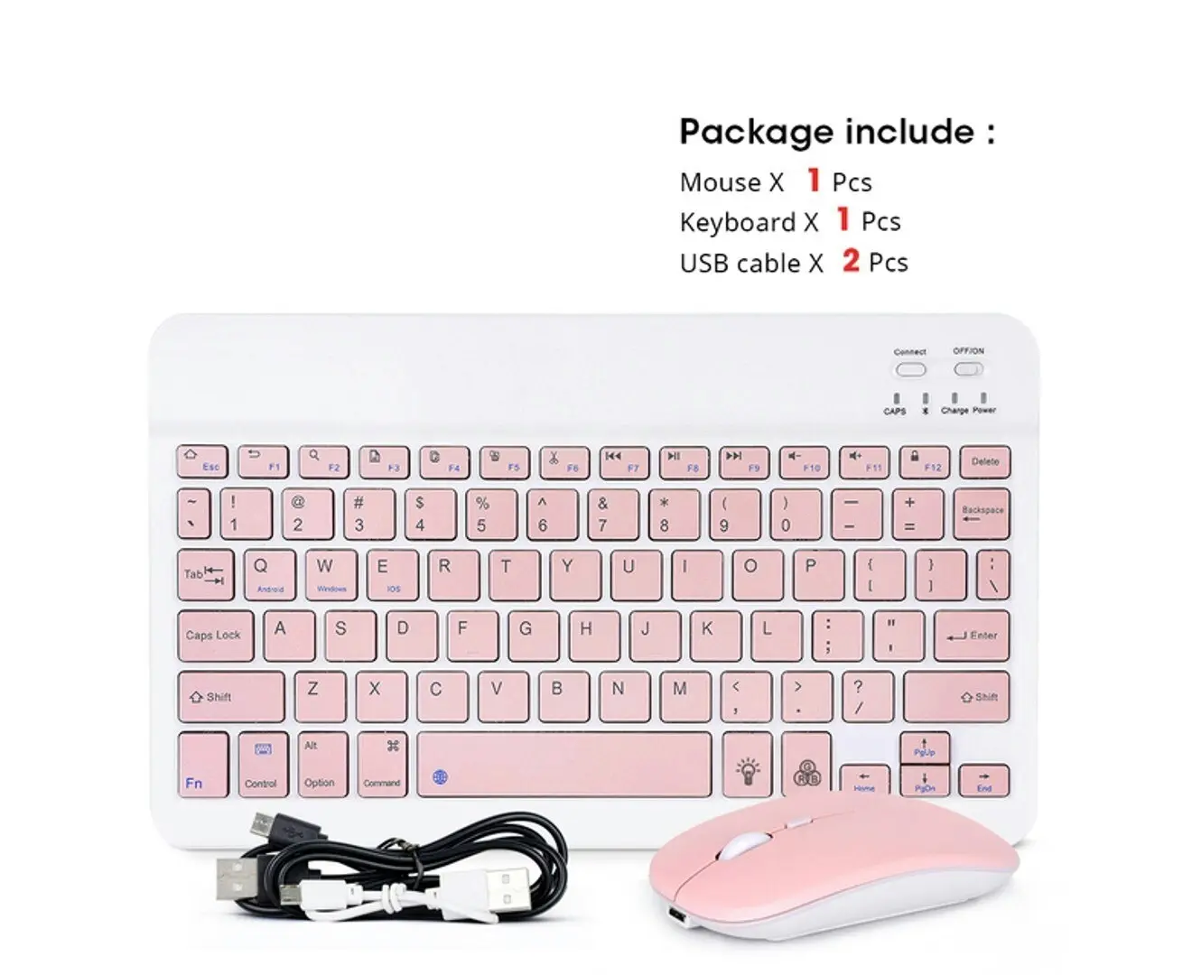 Portable Bluetooth Slim Wireless Keyboard + Mouse 2-in-1 Combo for Tablets, Smartphones, PCs, Smart TVs, Pink