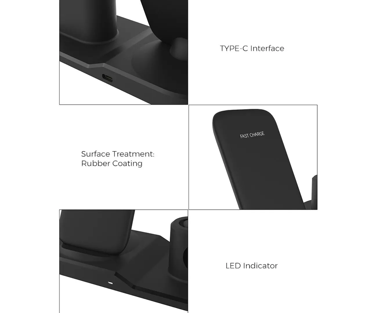 10W 3-in-1 Fast Charge Triple Wireless Charger Stand for Apple (Square) Black + 18W Qualcomm Charger Kit