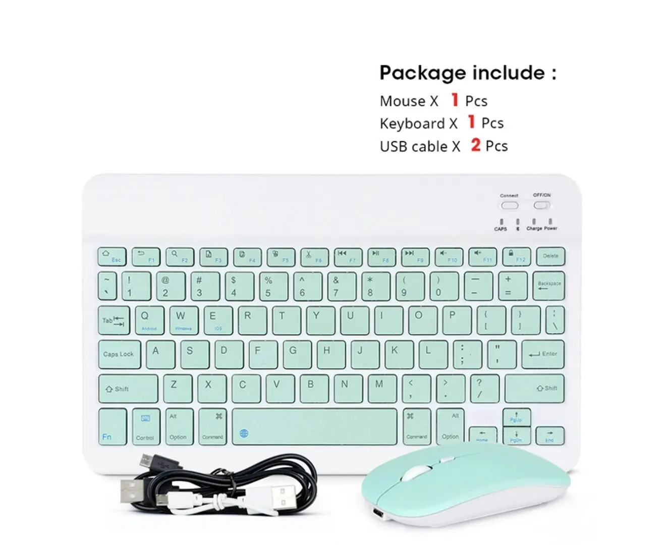 Portable Bluetooth Slim Wireless Keyboard + Mouse 2-in-1 Combo for Tablets, Smartphones, PCs, Smart TVs, Mint