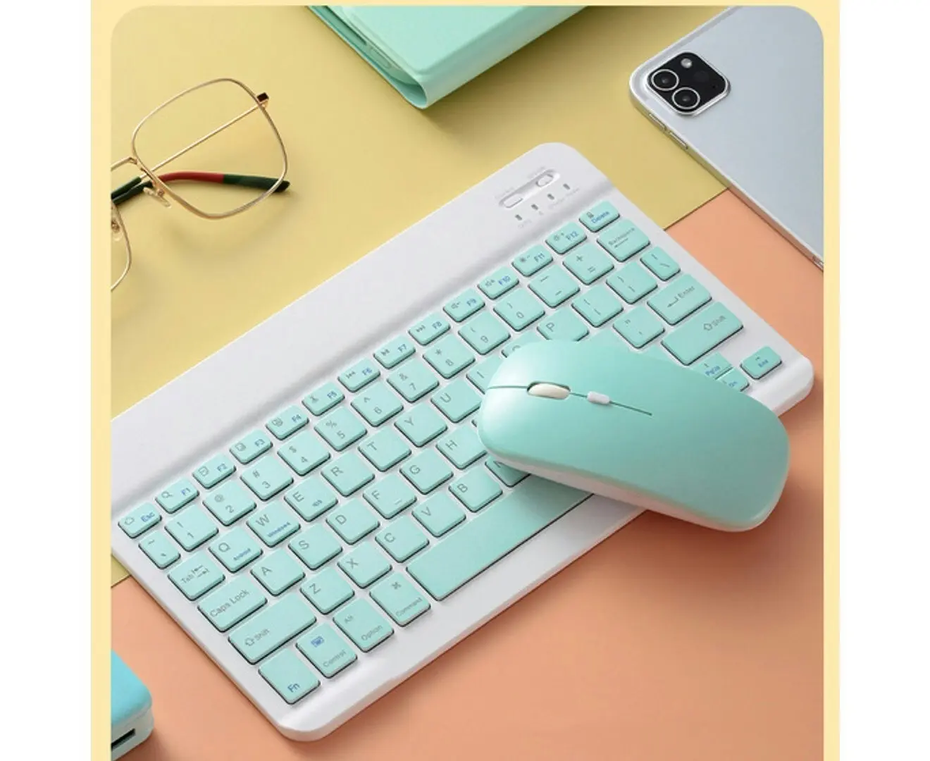 Portable Bluetooth Slim Wireless Keyboard + Mouse 2-in-1 Combo for Tablets, Smartphones, PCs, Smart TVs, Mint