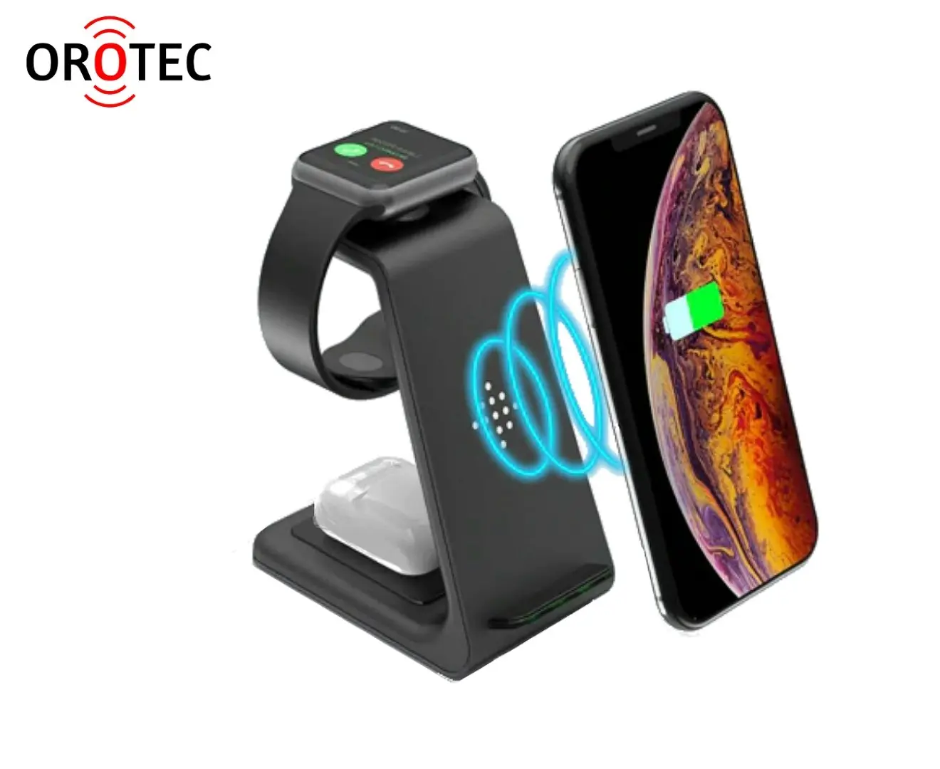 Orotec NexGen Ultra 10W Apple 3-in-1 Triple Wireless Charger (Apple Watch/AirPods/Smartphone) Black + 18W Qualcomm Charger Kit