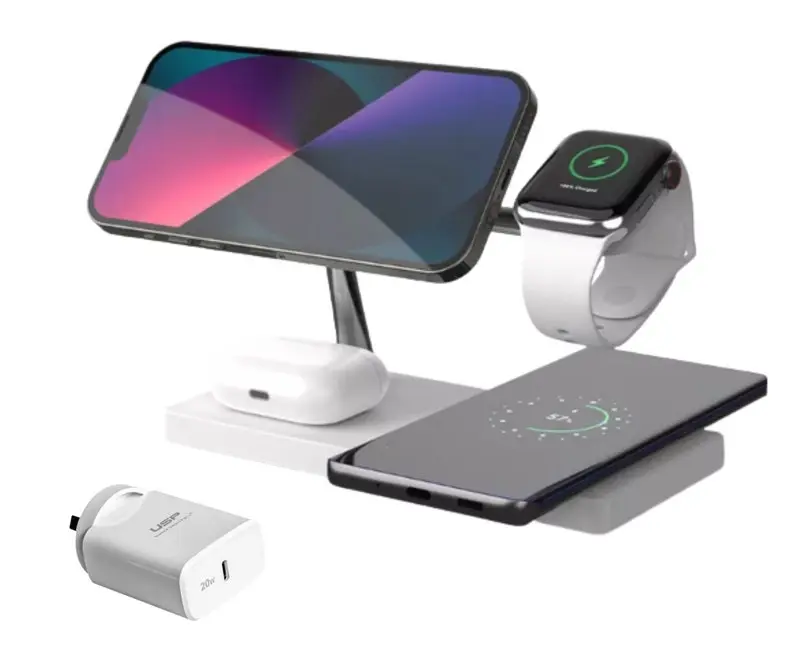 Orotec Wireless Charger 7 in 1, Magnetic Fast Wireless Charging Station for Apple and Samsung Devices with LED Light