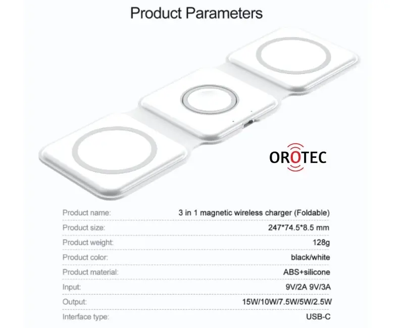 Orotec 3-in-1 Foldable Triple Wireless Charger MagSafe Made for Apple Products