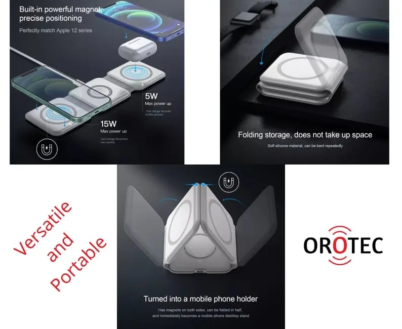 Orotec 3-in-1 Foldable Triple Wireless Charger MagSafe Made for Apple Products