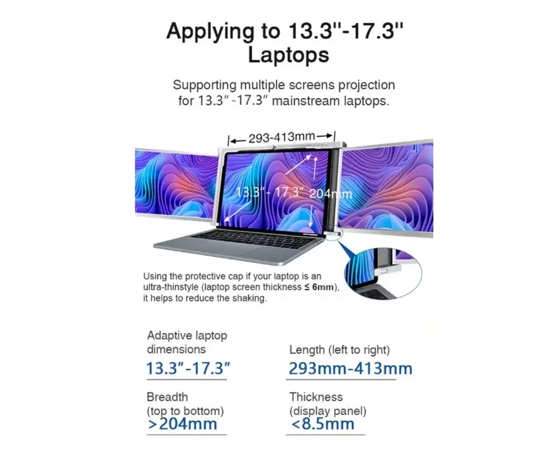 PRODEXA Triple Screen Laptop Portable Extender Monitor 13.3 inch screens 1080P FHD IPS, Plug-Play