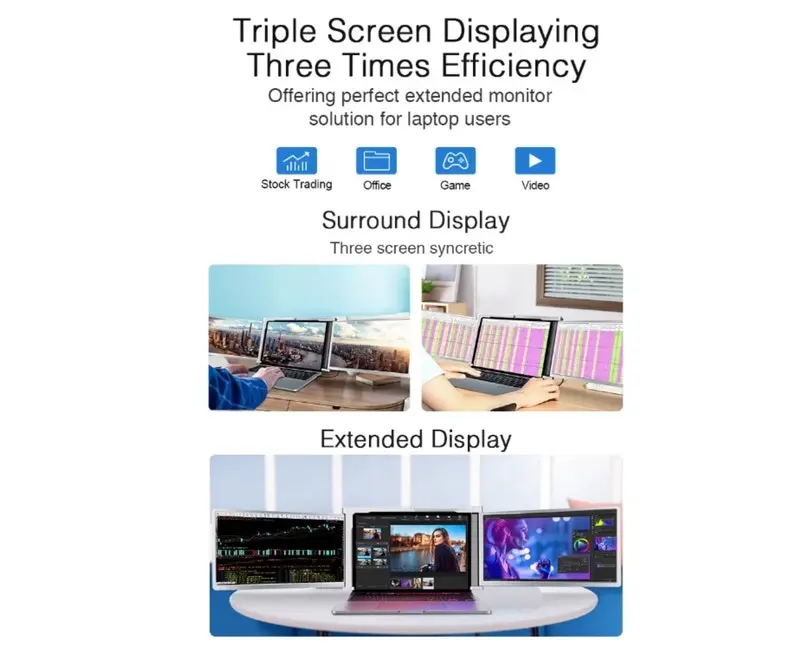 PRODEXA Triple Screen Laptop Portable Extender Monitor 13.3 inch screens 1080P FHD IPS, Plug-Play