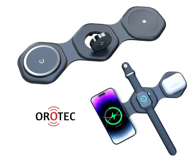 Orotec HEXI 3-in-1 Foldable Magnetic Triple Wireless Charger Made for Apple Products BLACK