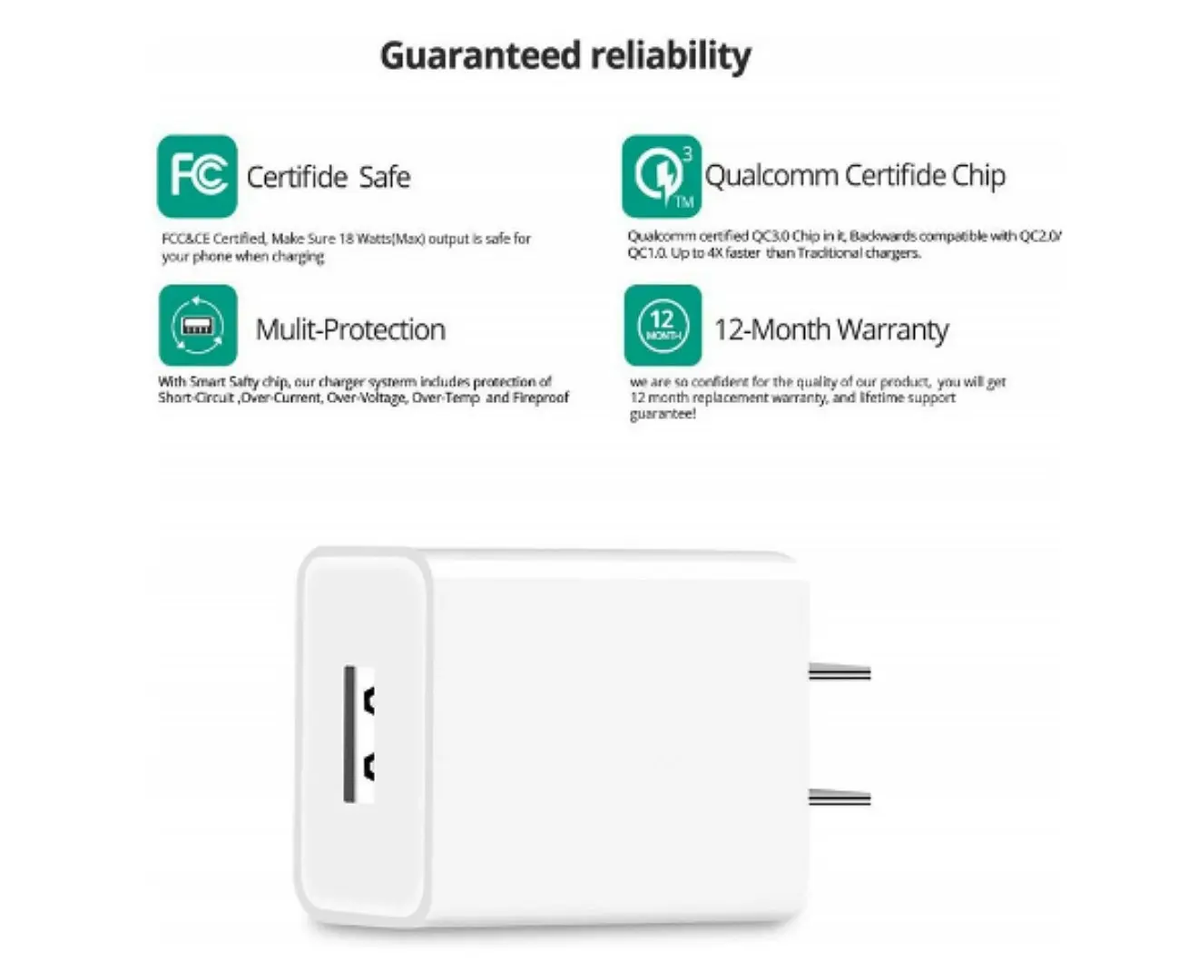 Orotec Qualcomm 3.0 Quick Charge 18W Power Plug ideal for Multi Device Units