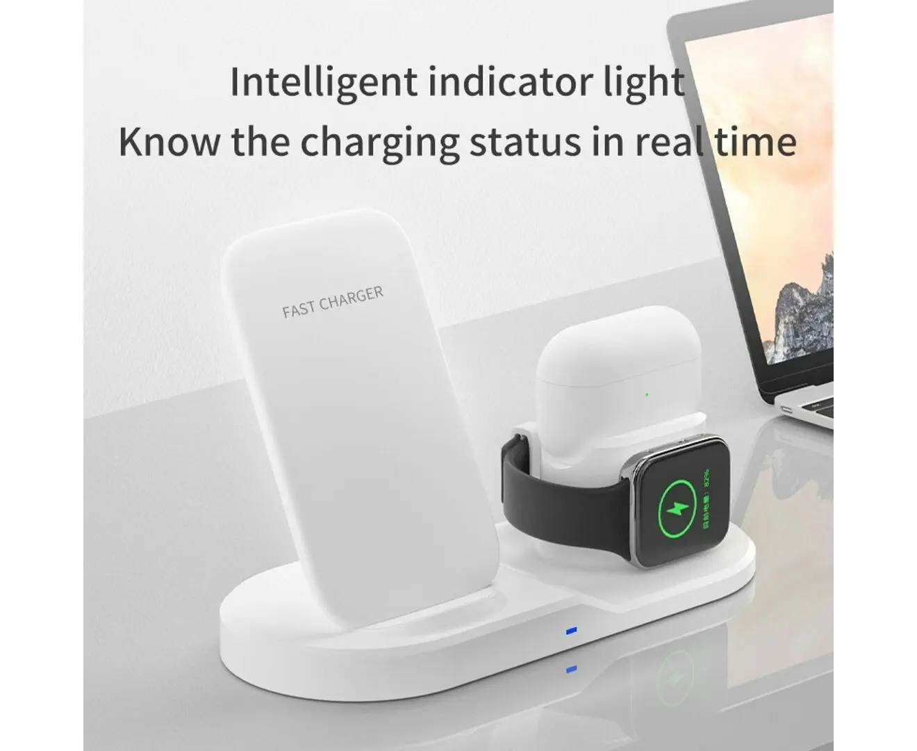 10W 3-in-1 Fast Charge Triple Wireless Charger Stand for Apple (Square) White + 18W Qualcomm Charger Kit