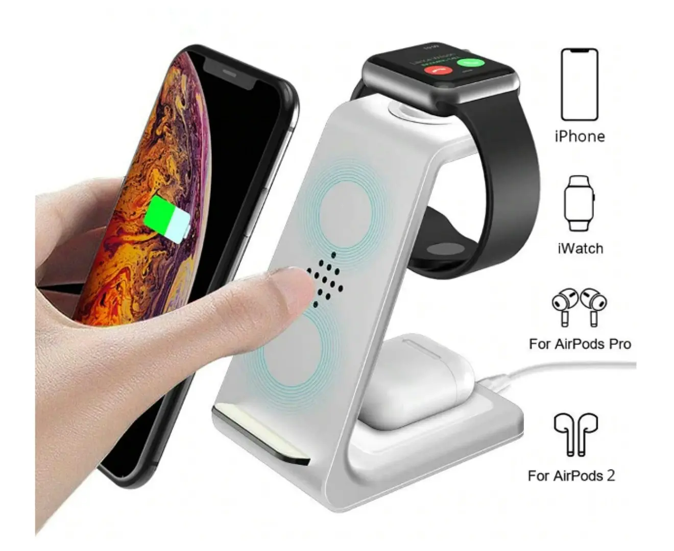 Orotec NexGen 10W Apple 3-in-1 Triple Wireless Charger (Apple Watch/AirPods/Smartphone) White + 18W Qualcomm Charger Kit