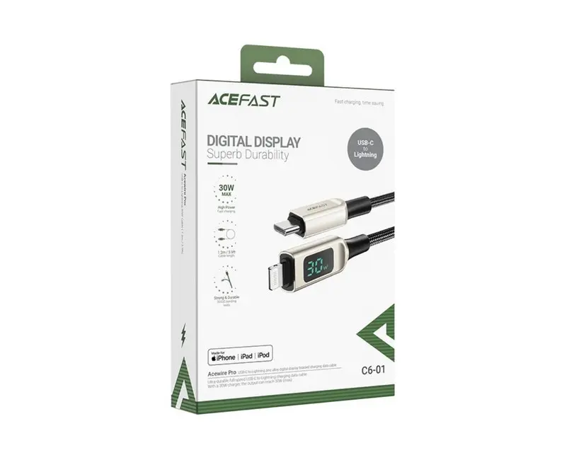 ACEFAST MFi Nylon Braided Digital Display Charging Data Cable C6-01 USB-C to Lightning 30W