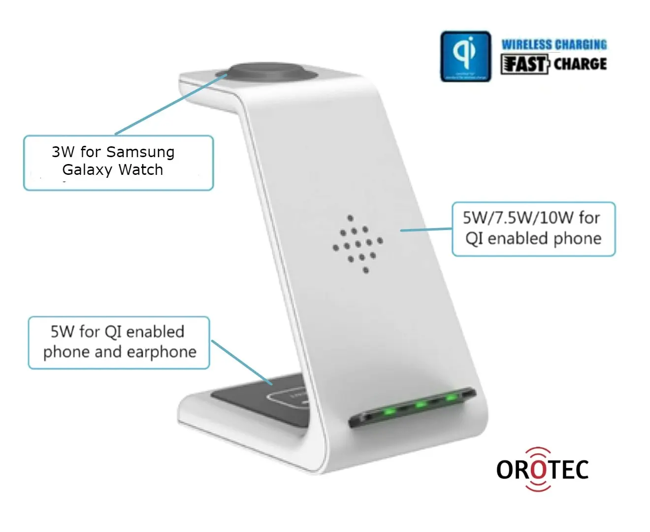 Orotec NexGen 10W 3-in-1 Triple Wireless Charger for Samsung (Galaxy Buds / Galaxy Watch / Smartphone) - White