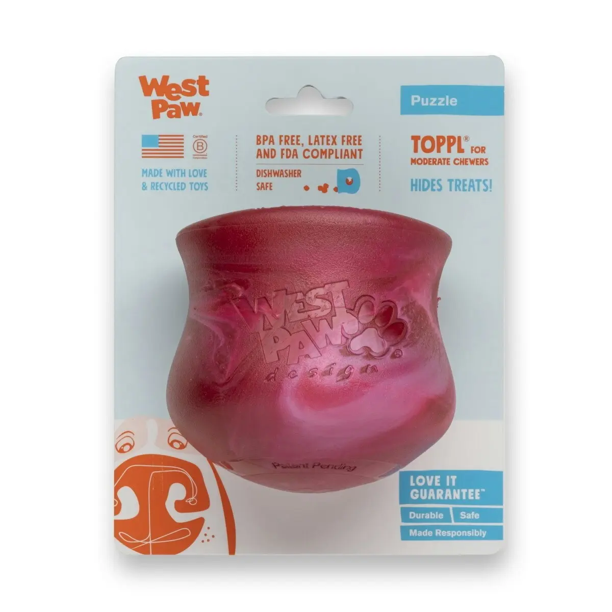 West Paw Holiday Toppl Treat Dispensing Wobbling Dog Toy & Food Bowl