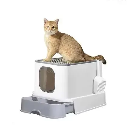 Cat Litter Box Fully Enclosed Kitty Toilet Trapping Sifting Odour Control Basin