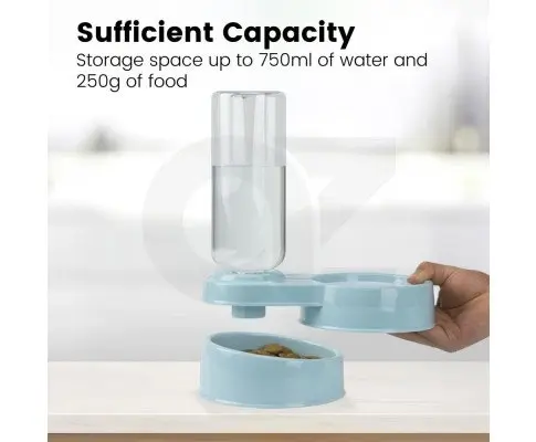 Automatic Pet Feeder Drinking Bowl Water Dispenser 2 in 1 for Dog Cat 750ml 250g