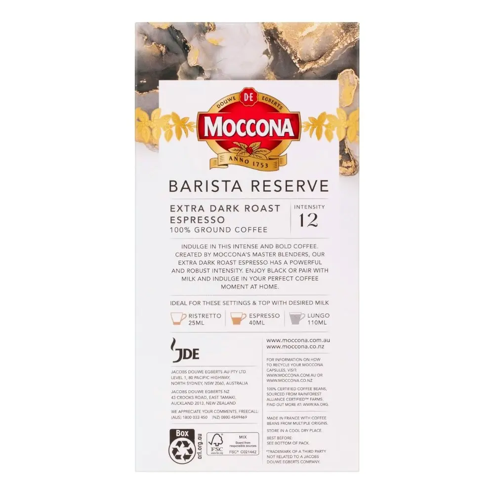 Moccona Barista Reserve Extra Dark Roast Espresso Intensity 12 Coffee Pods Nespresso Compatible Capsules 60 pack