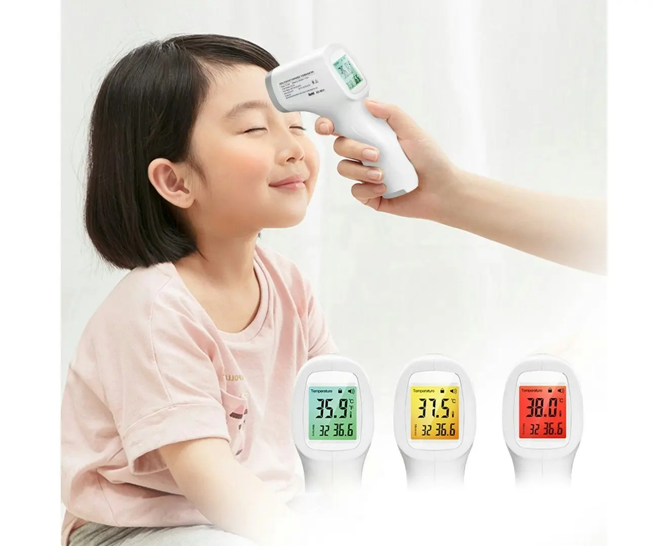 Touchless Forehead Infrared Digital Thermometer, Non-Contact Grey/White