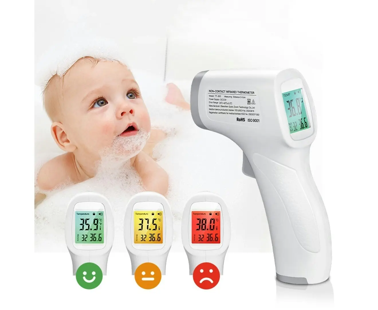 Touchless Forehead Infrared Digital Thermometer, Non-Contact Grey/White