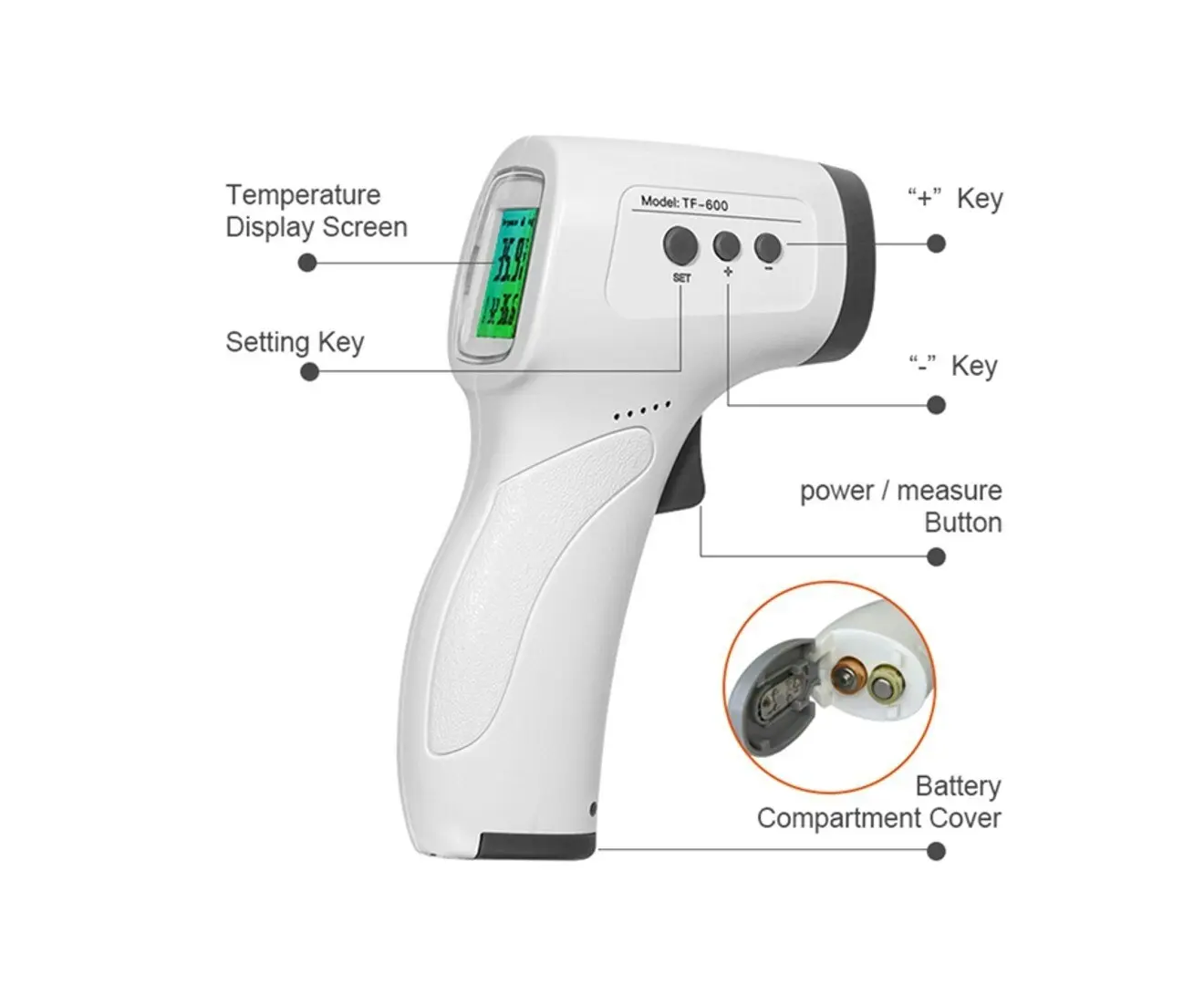 Touchless Forehead Infrared Digital Thermometer, Non-Contact Grey/White