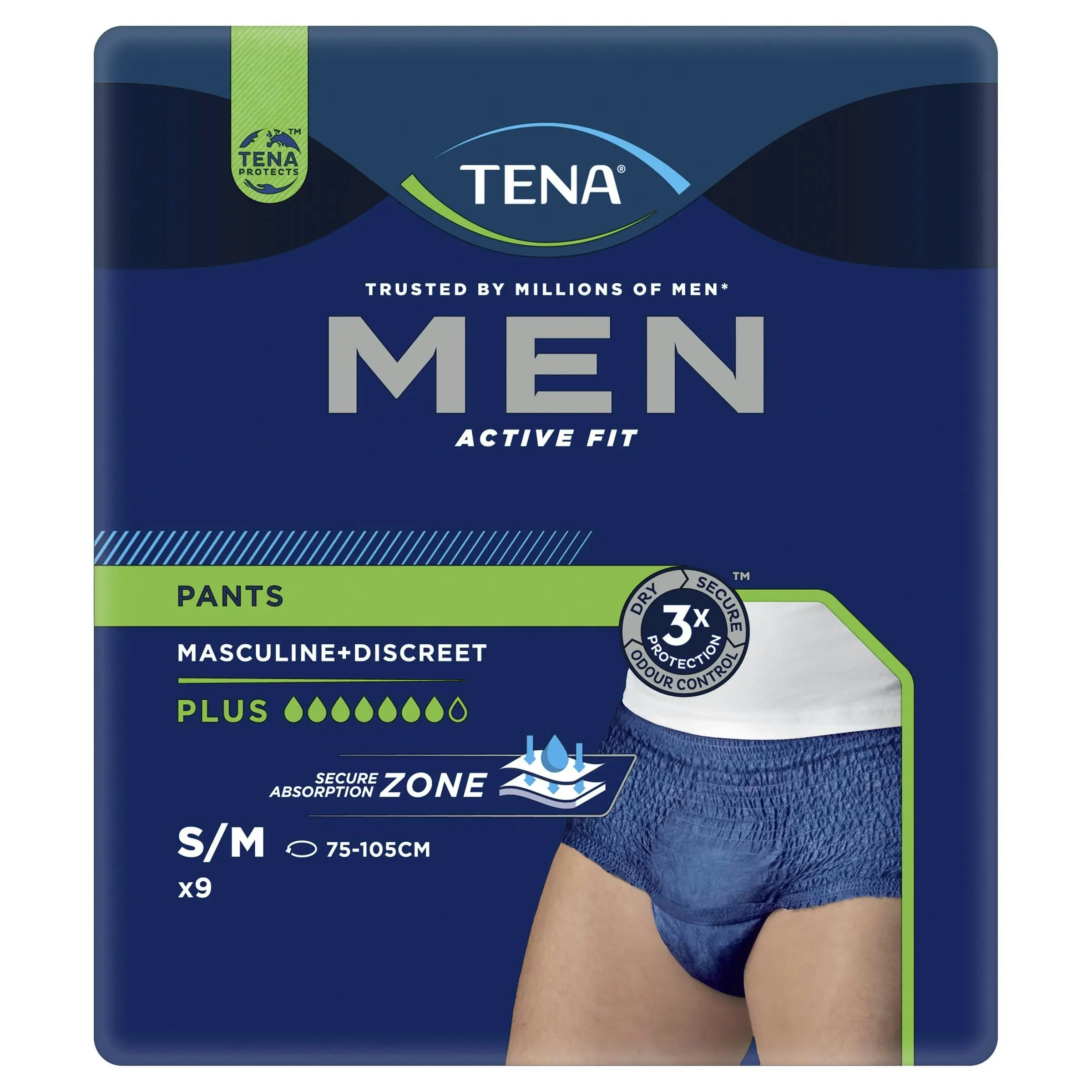 TENA Men Pant Active Fit Plus Navy Medium 9 Pack