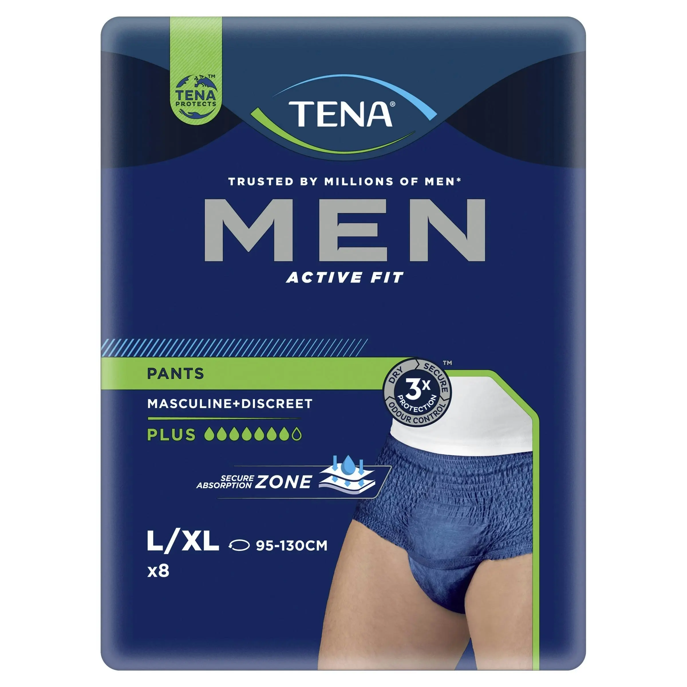 TENA Men Pant Active Fit Plus Navy Large 8 Pack