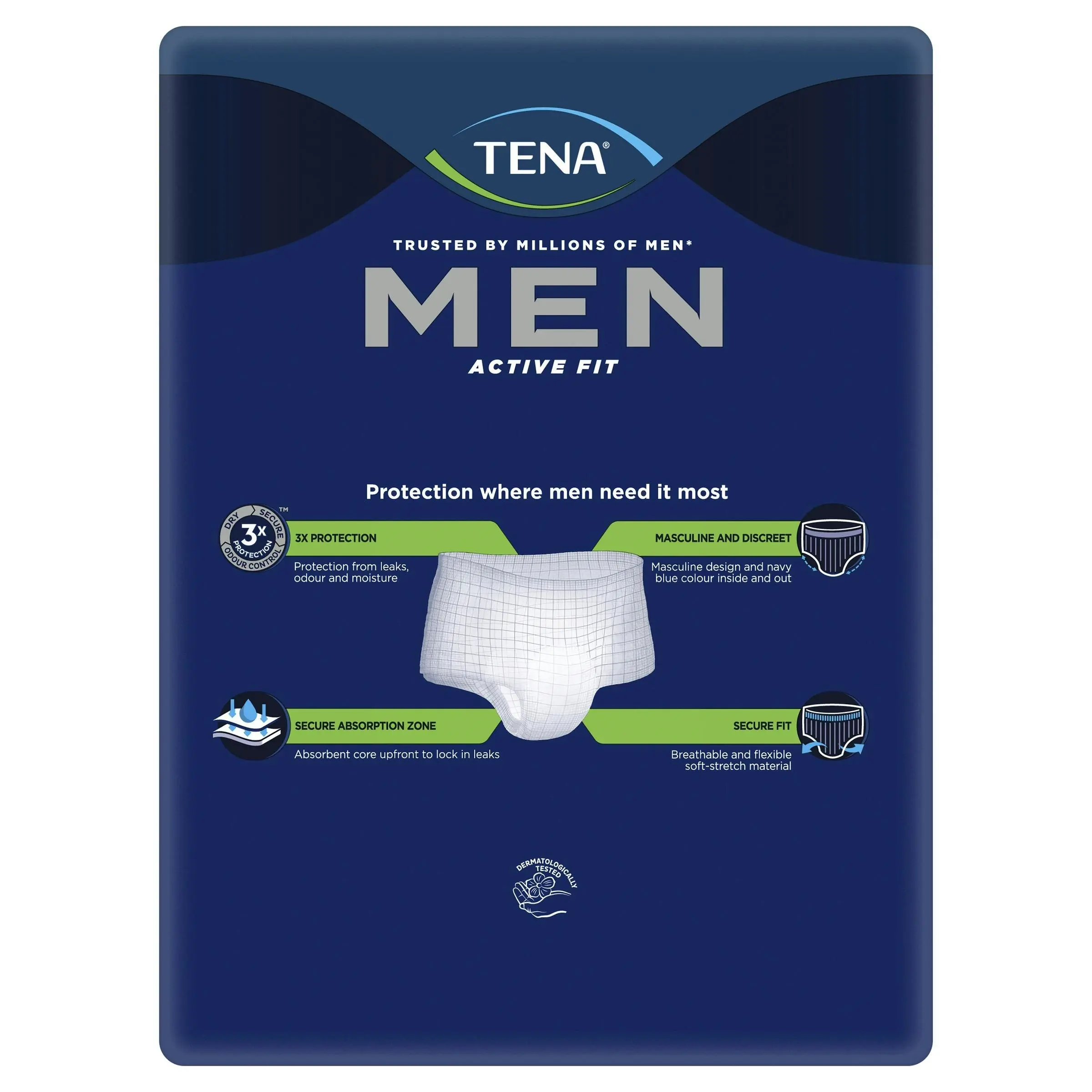 TENA Men Pant Active Fit Plus Navy Large 8 Pack