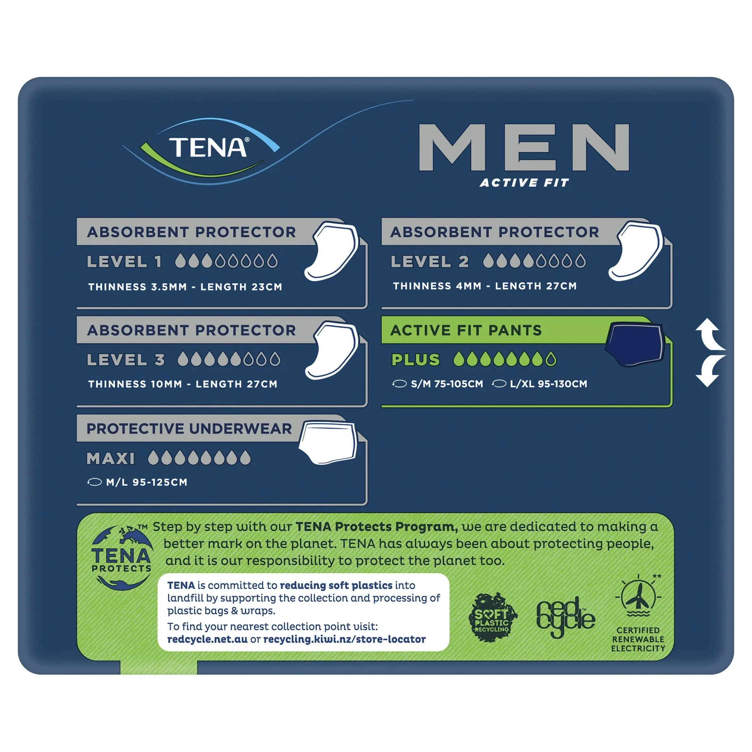 TENA Men Pant Active Fit Plus Navy Large 8 Pack