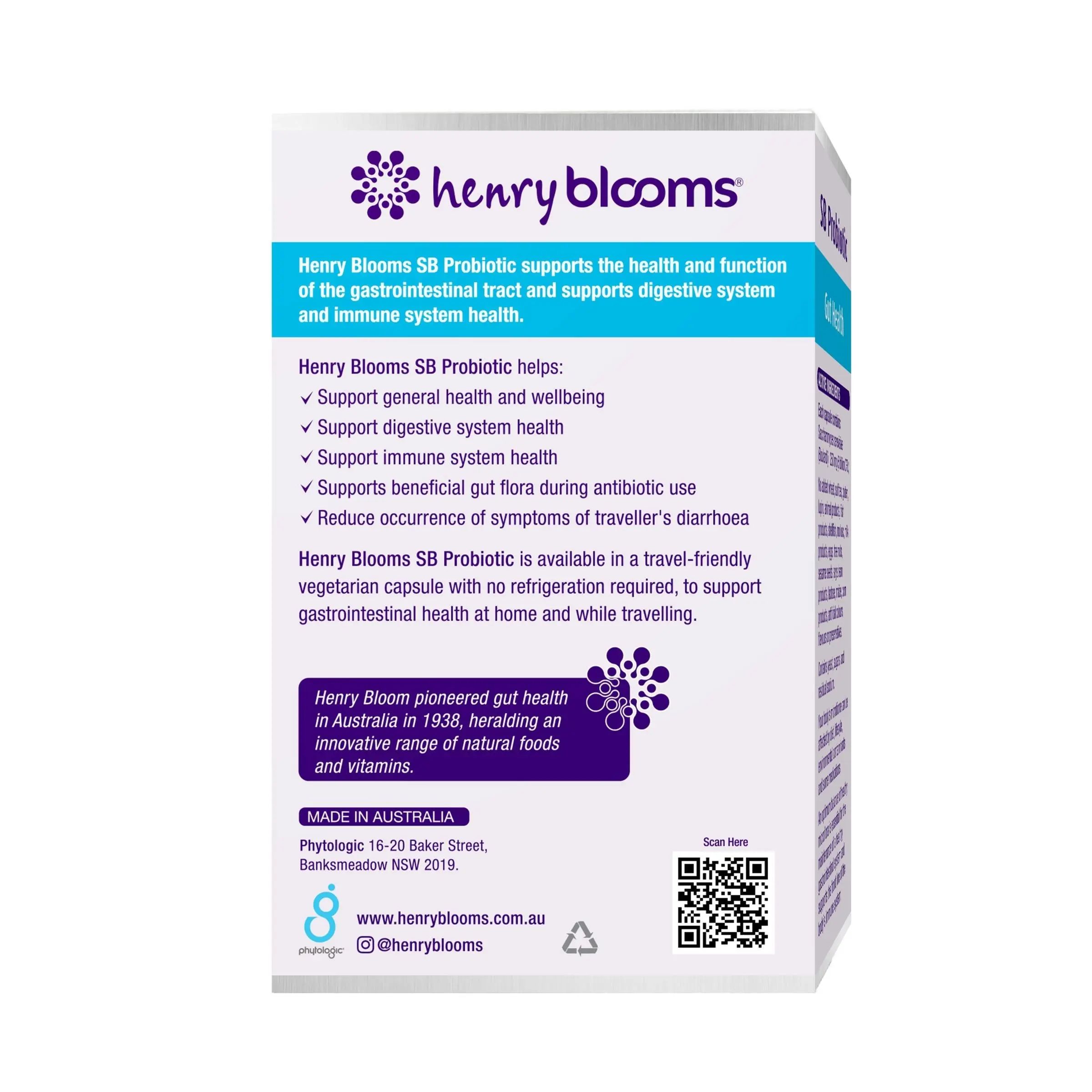 Henry Blooms Sb Probiotic Gut Health 30 Vegetarian Capsules