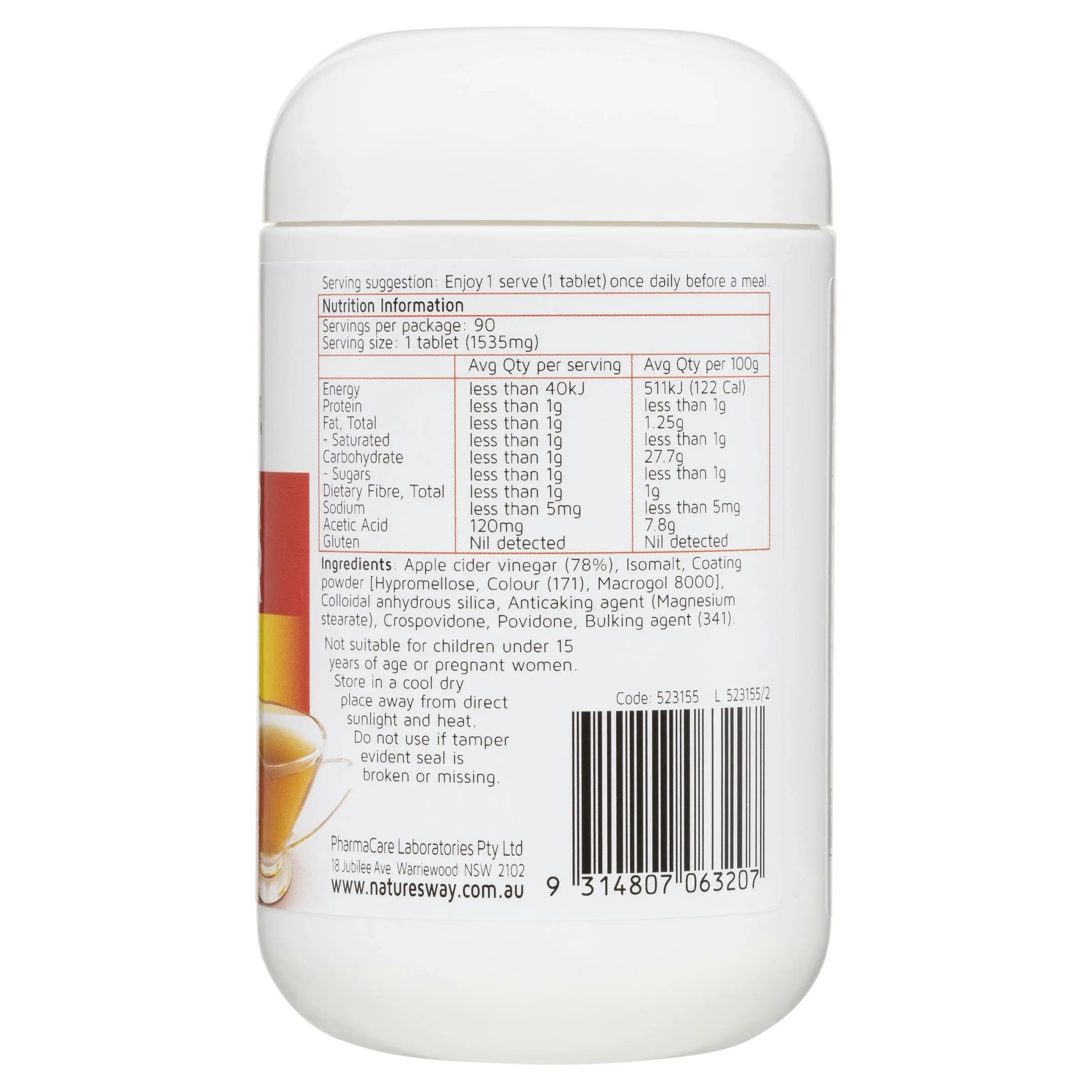 Nature's Way Apple Cider 1200mg Max Strength 90 Tablets