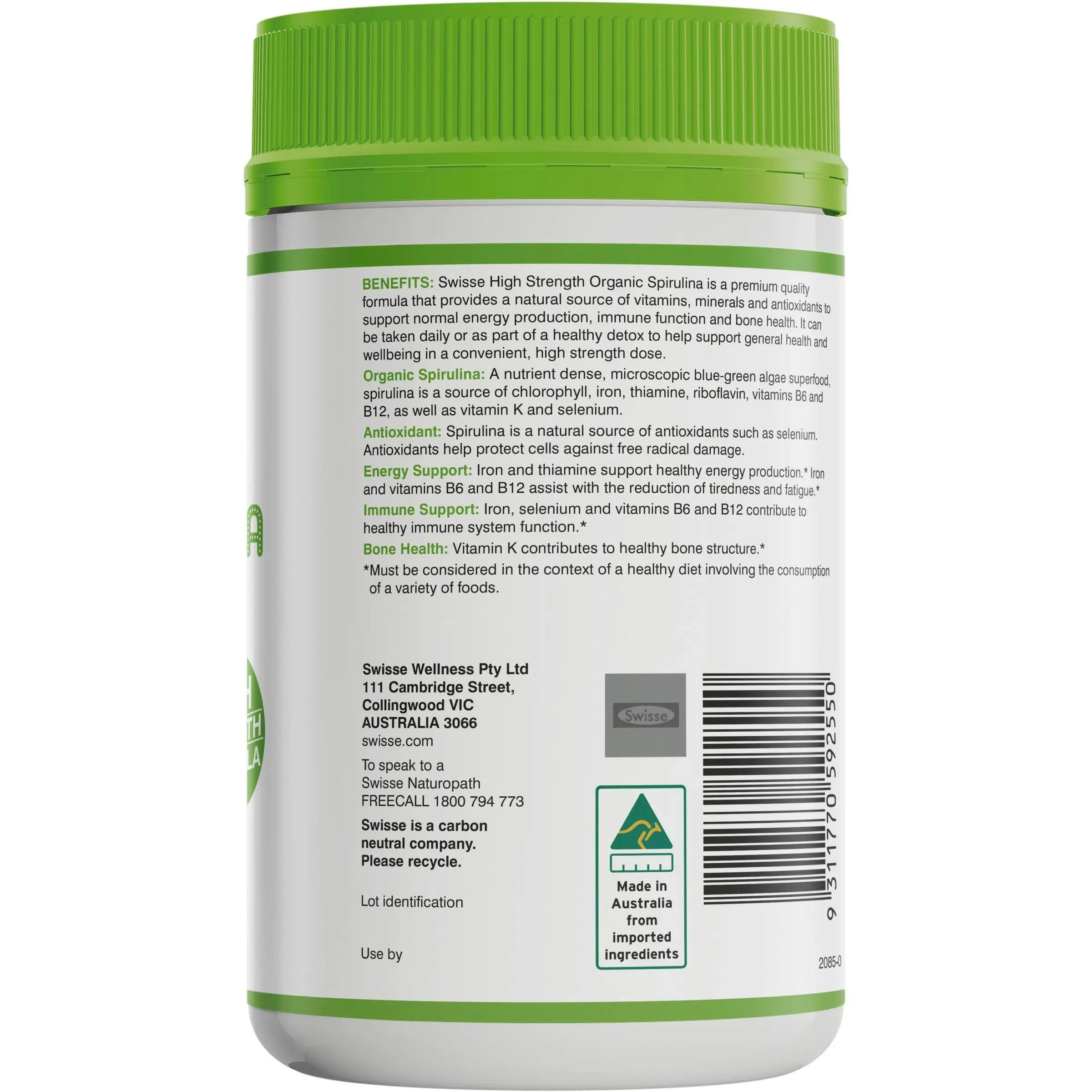 Swisse High Strength Organic Spirulina 200 Tablets