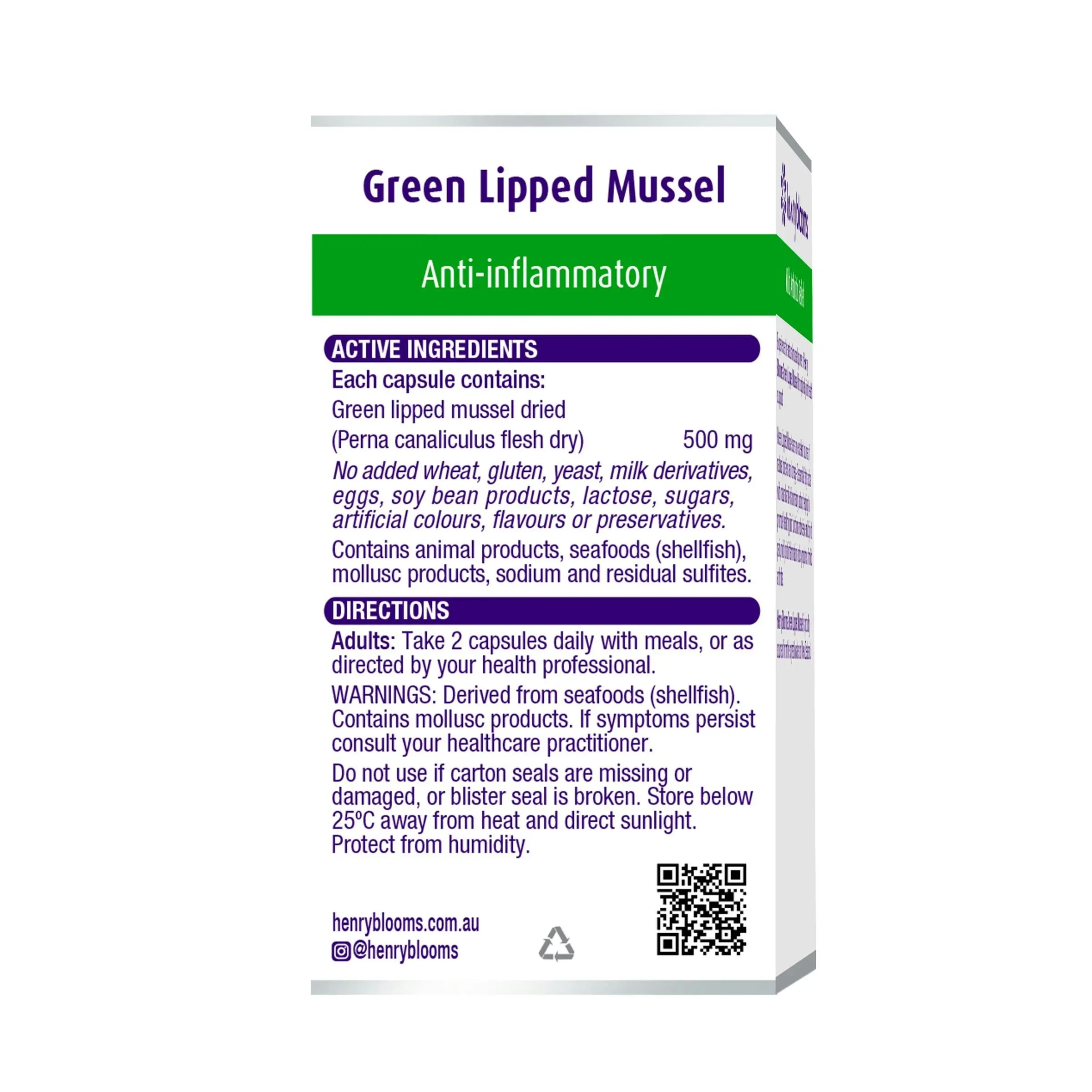 Henry Blooms Green Lipped Mussel 500Mg 60 Capsules