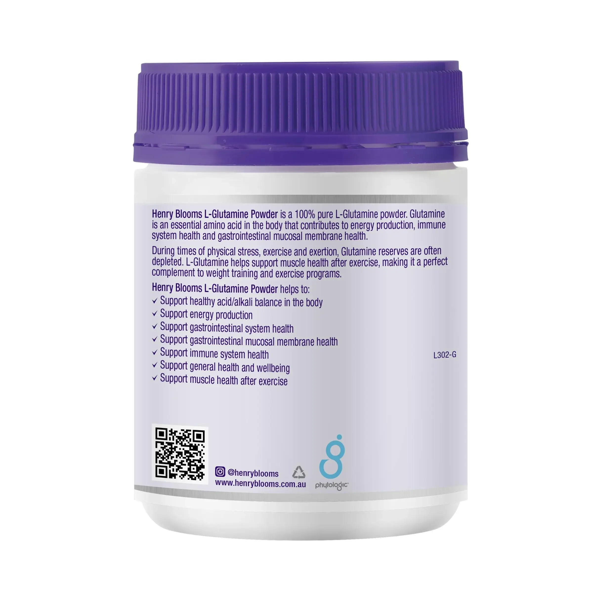 Henry Blooms L-Glutamine 300G Powder