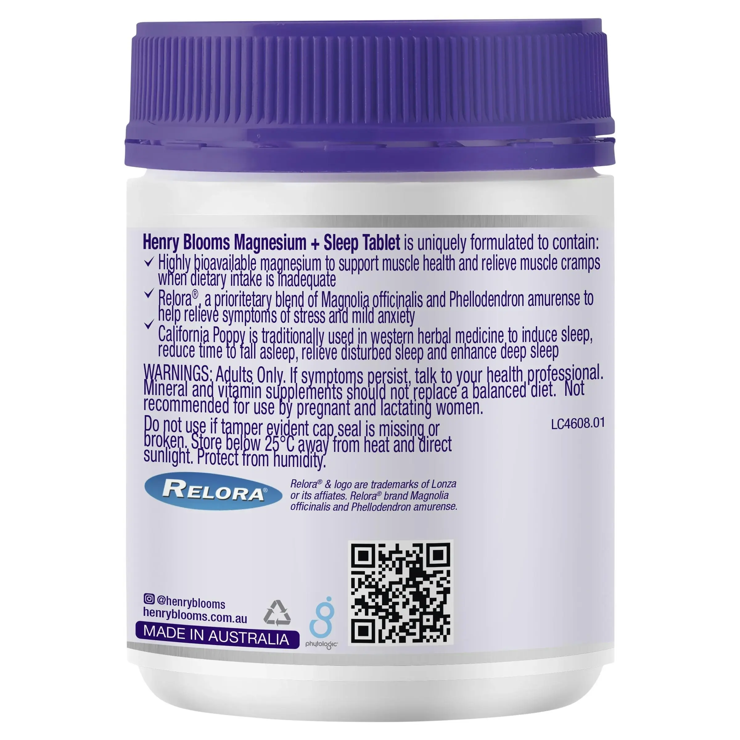 Henry Blooms Magnesium + Sleep 60 Tablets