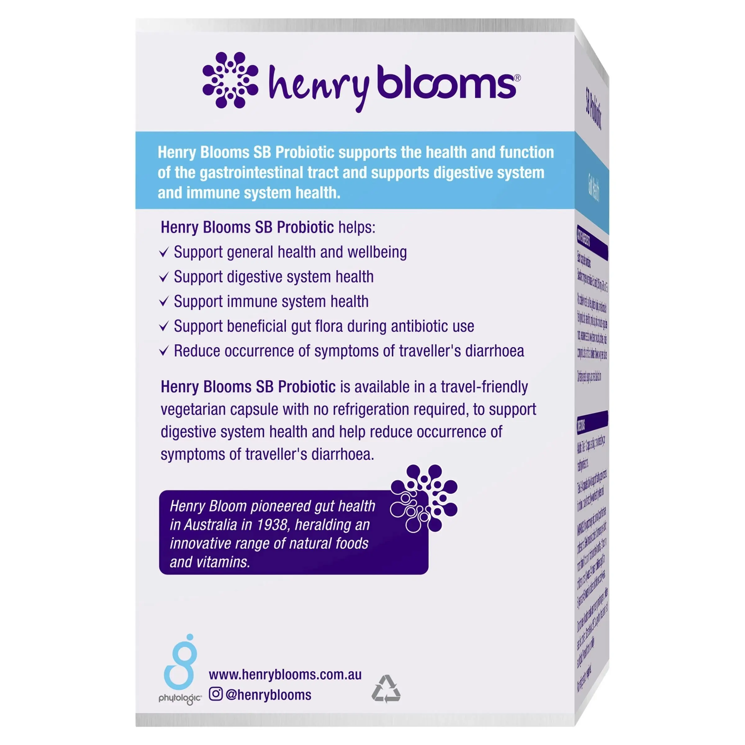 Henry Blooms SB Probiotic Gut Health 60 Vegetarian Capsules